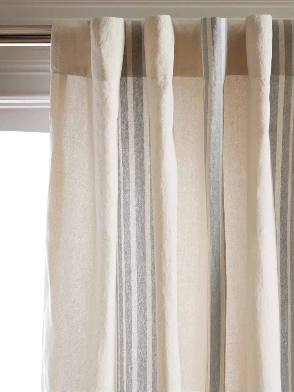 NWT QUINCE Set Of 2 48x96 Coastal Stripe Linen Cotton Curtains Blue/Ivory 8656 - Picture 3 of 12